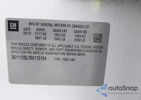 2014 Chevrolet Impala 1Lt from USA, damaged, VIN 2G1115SL7E9173154